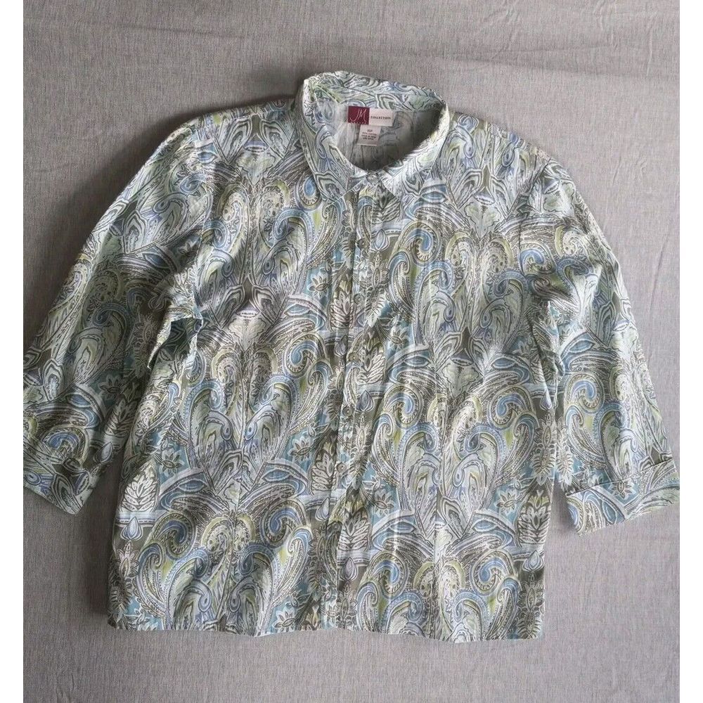 JM Collection 16P Paisley Floral Buttons Down Quarter Sleeved  Pure Cotton Shirt
